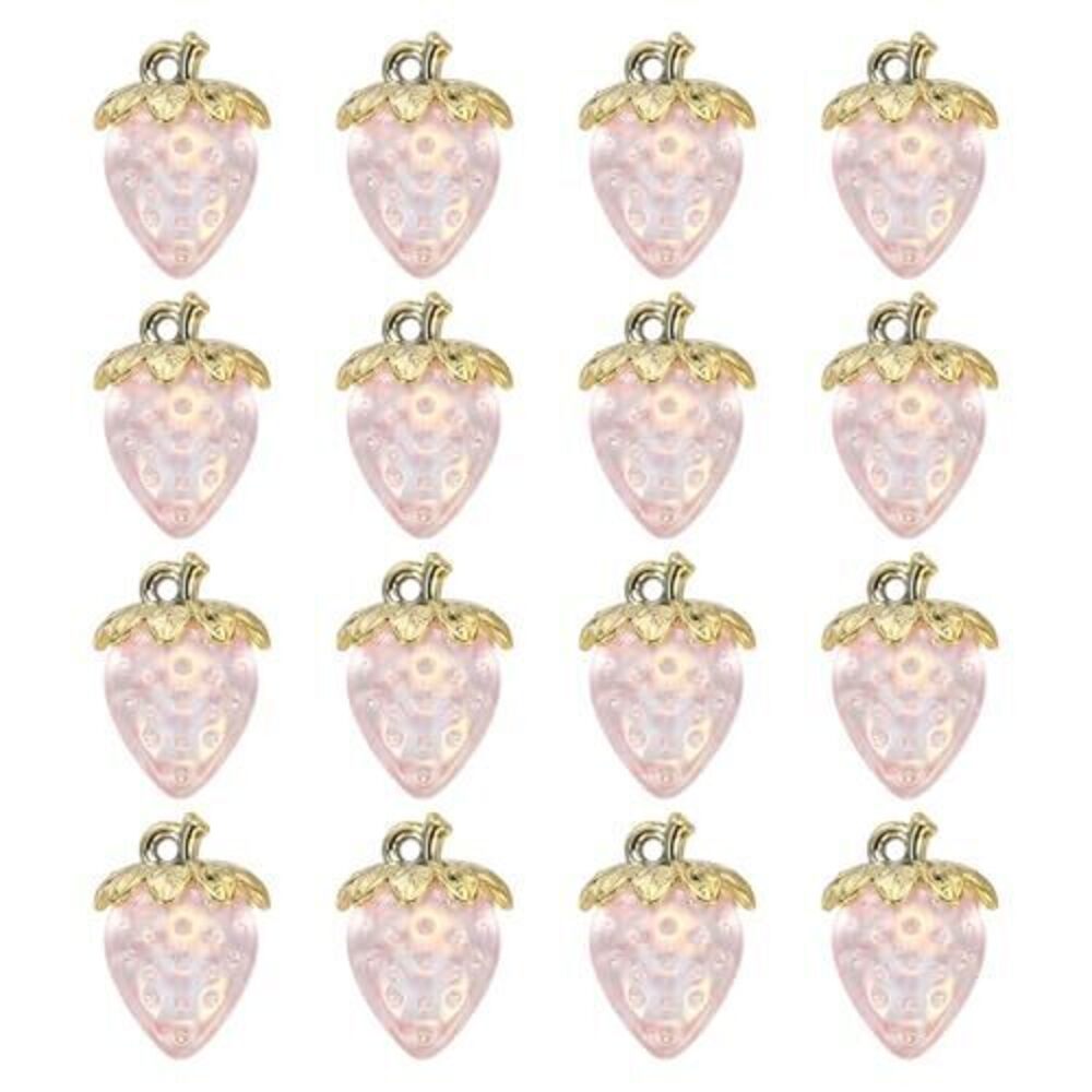 2763 16Pcs Strawberry Charm 31x23mm Acrylic Strawberry Pendants 3D Fruit